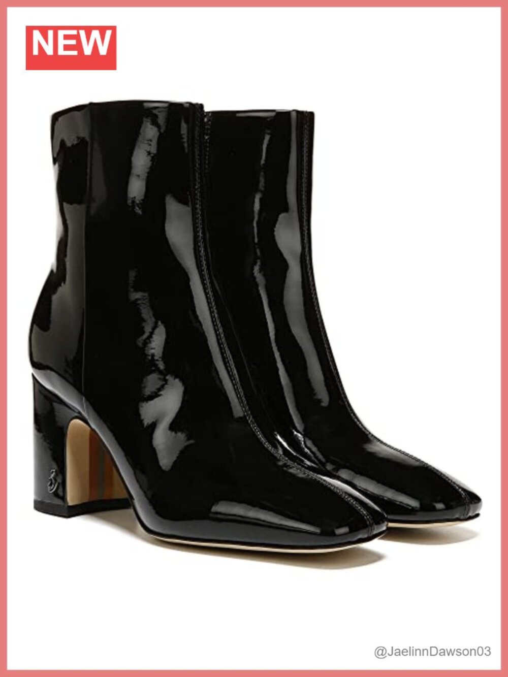 Black Patent Ankle Booties Block Heel Square Toe Zip